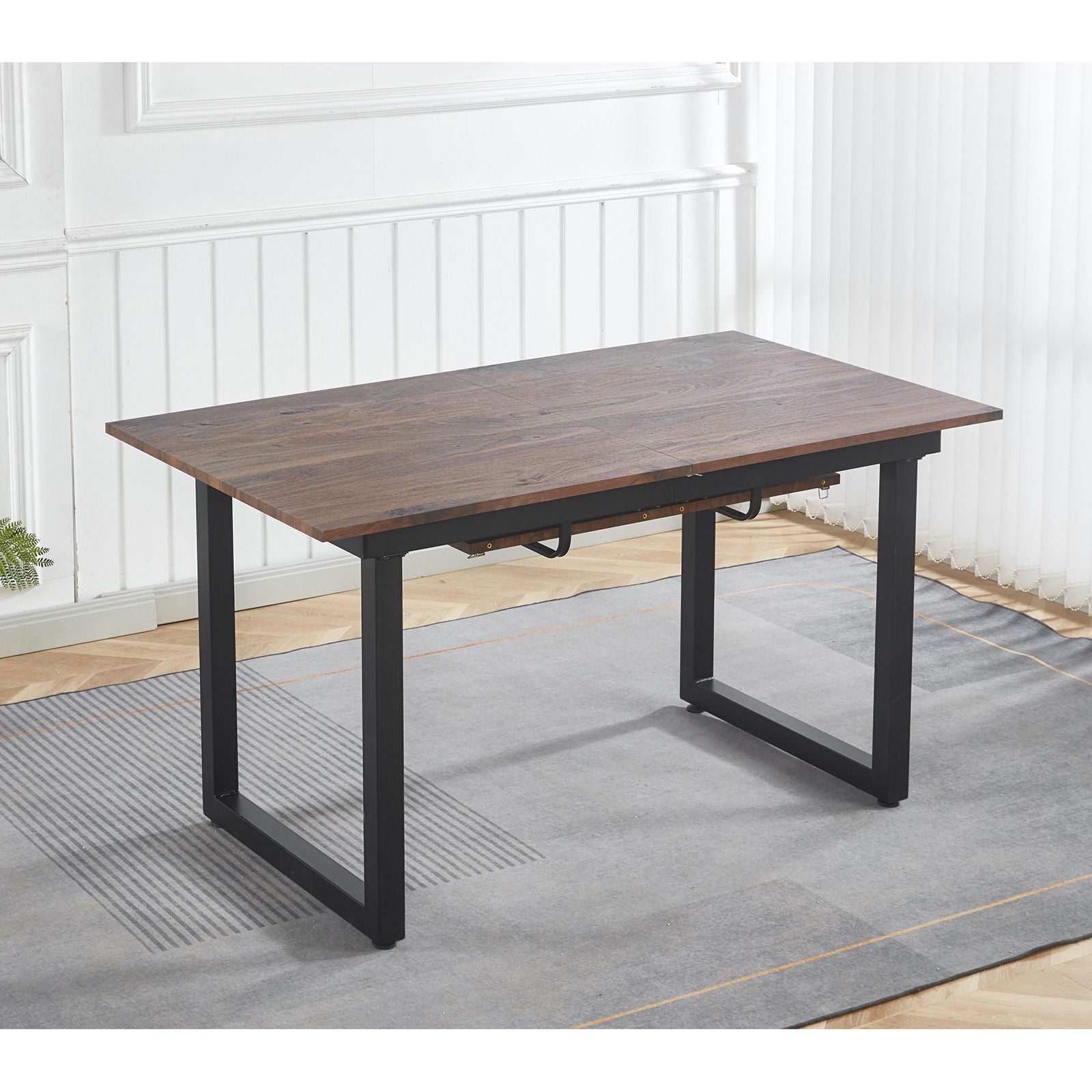 HouseOfZazla square extendable dining table with dark wood top and black metal legs on Tampa Home & Garden Store