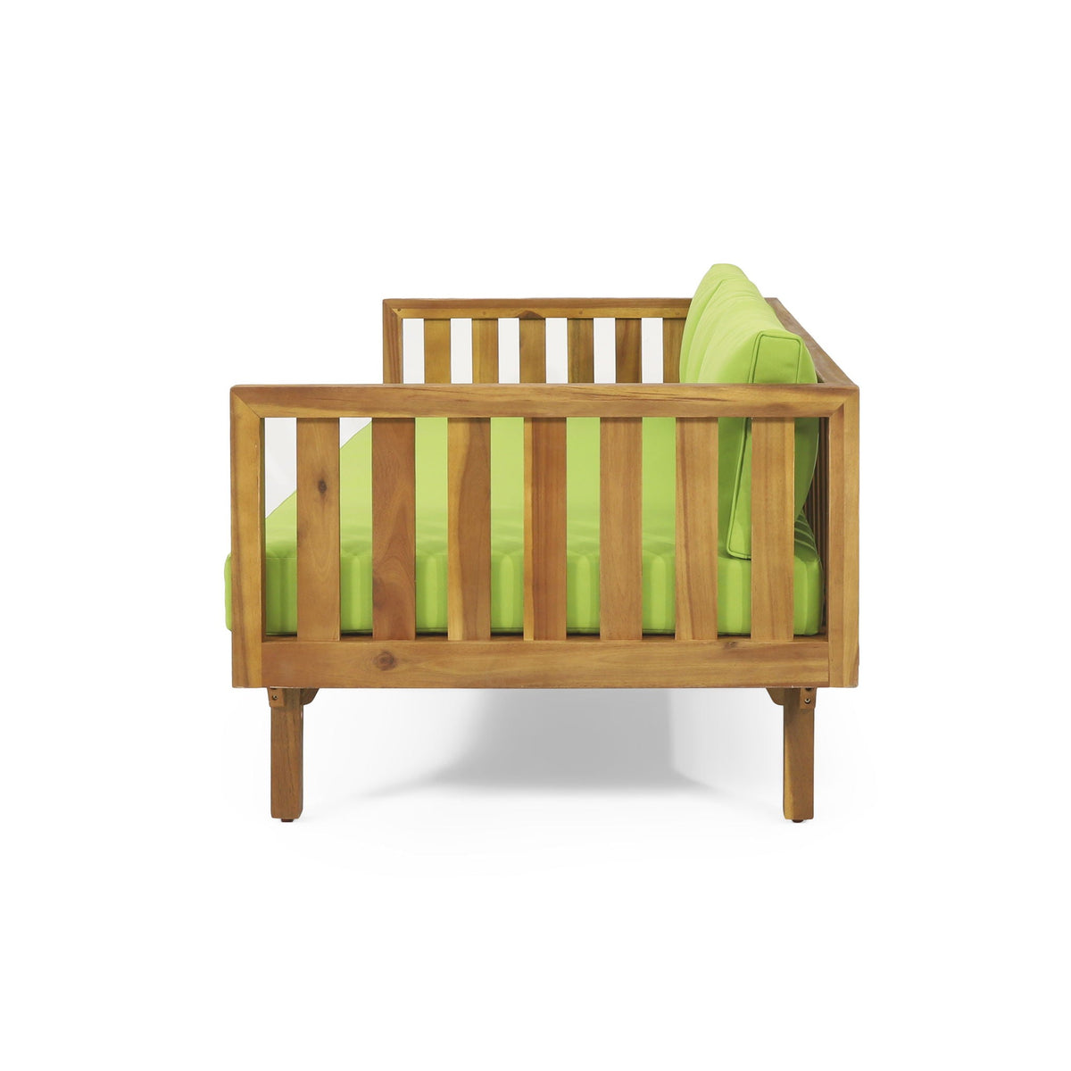 Claremont 3 Seater Daybed with teak acacia wood frame and lime green waterproof cushions on Tampa Home & Garden Store