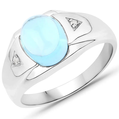 Ring sterling silver with 3.67ct oval blue topaz center and white topaz triangle accents on Tampa Home & Garden Store