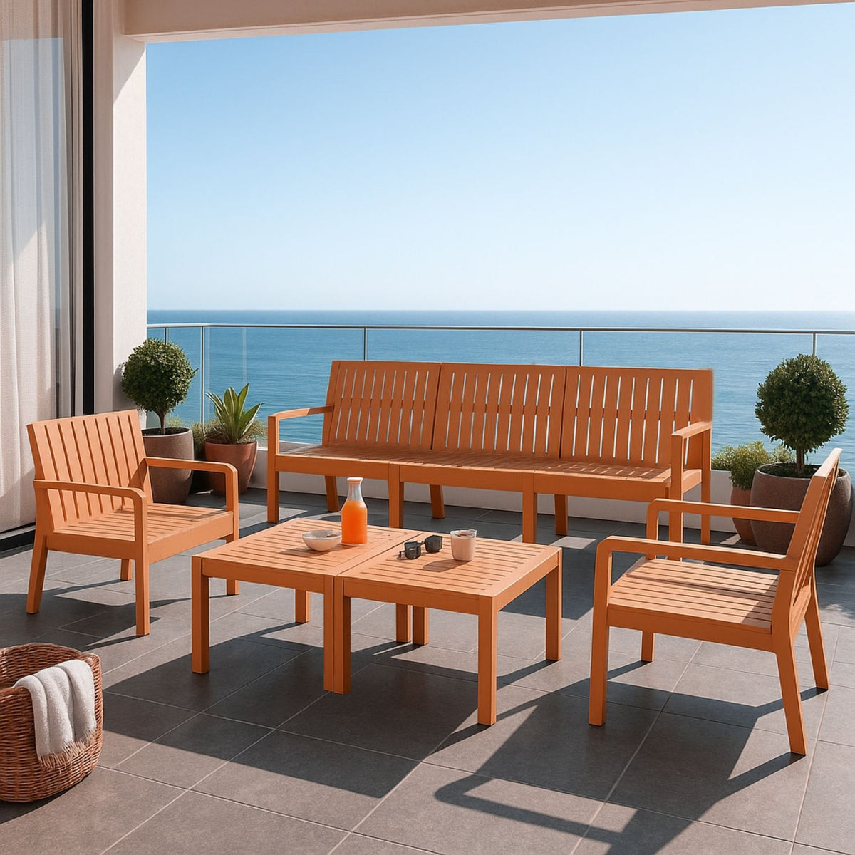 Orange waterproof 4-piece outdoor patio set with sofa and two chairs on Tampa Home & Garden Store