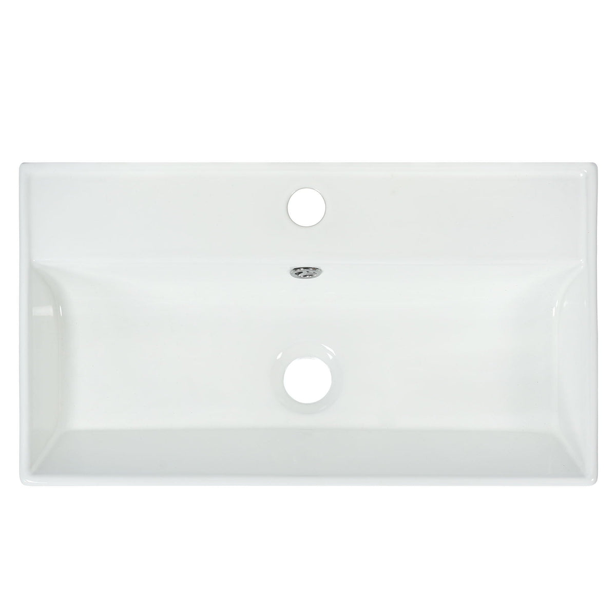 Bathroom vanity with white ceramic sink, single basin, faucet hole, chrome drain on Tampa Home & Garden Store