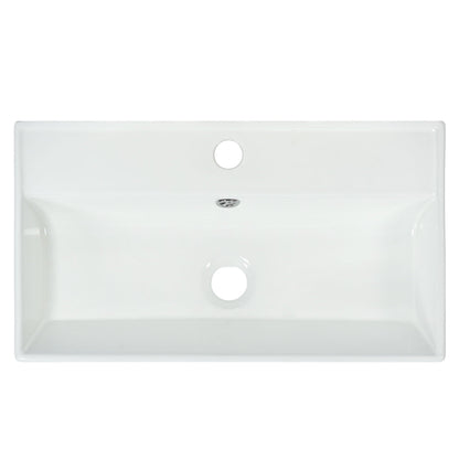 Bathroom vanity with white ceramic sink, single basin, faucet hole, chrome drain on Tampa Home & Garden Store