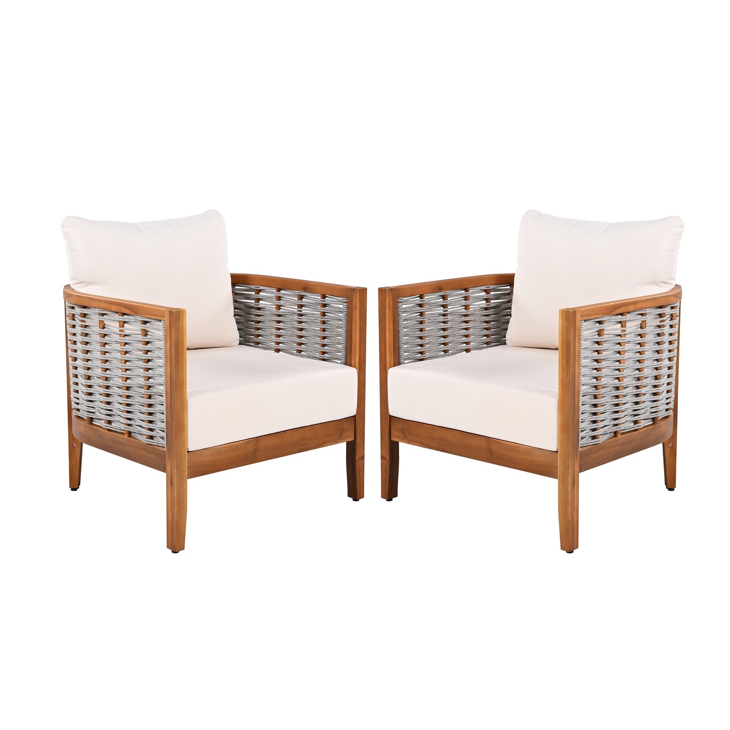 Two Outdoor Tub Armchairs and Woven Rope Design