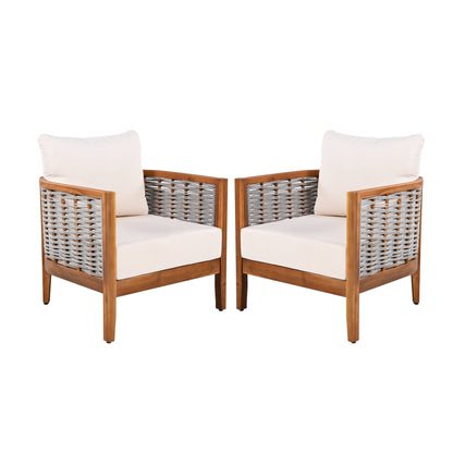 Two Outdoor Tub Armchairs and Woven Rope Design