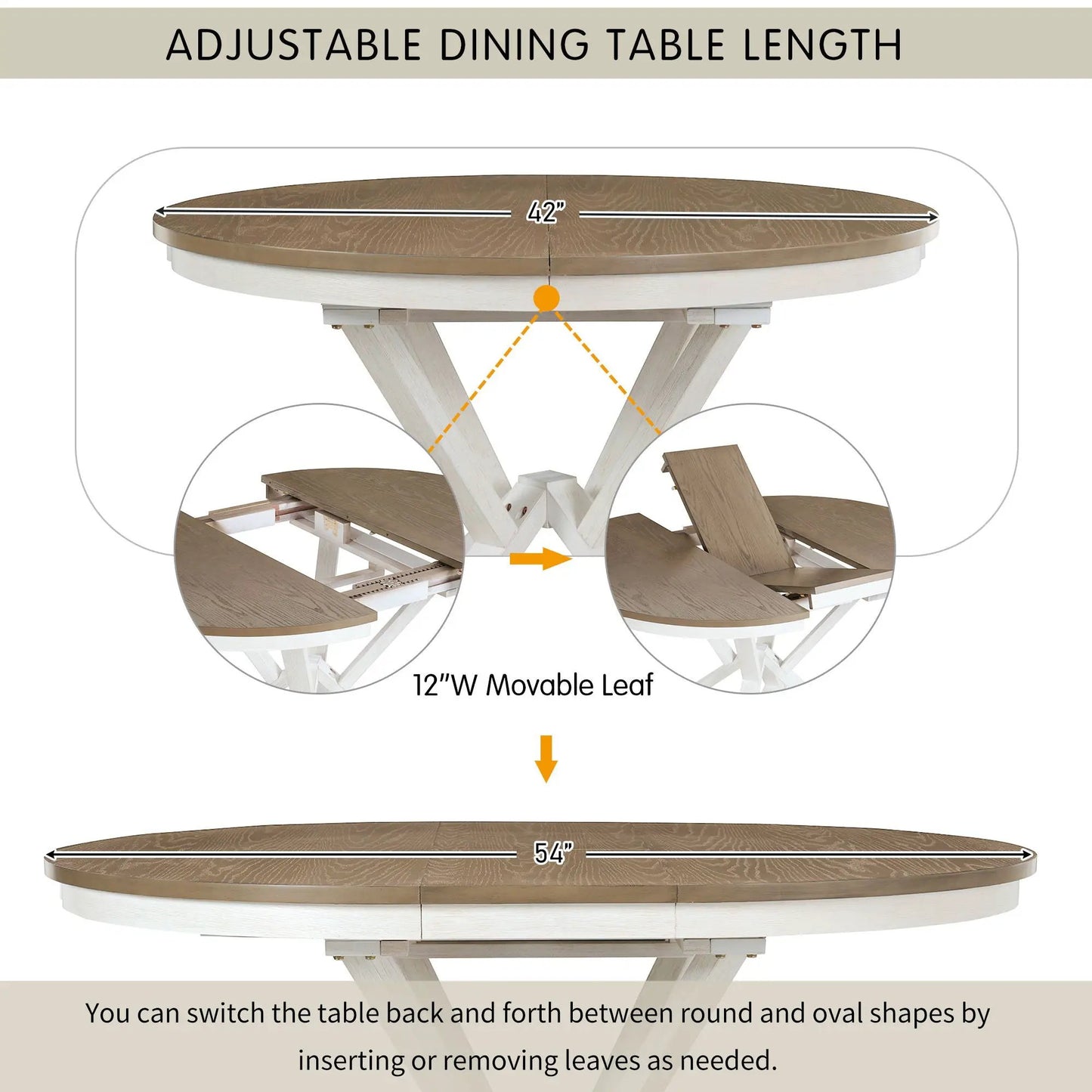 Dining Set Extendable Round Table and 4 Chairs