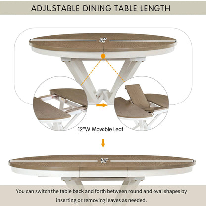 Dining Set Extendable Round Table and 4 Chairs