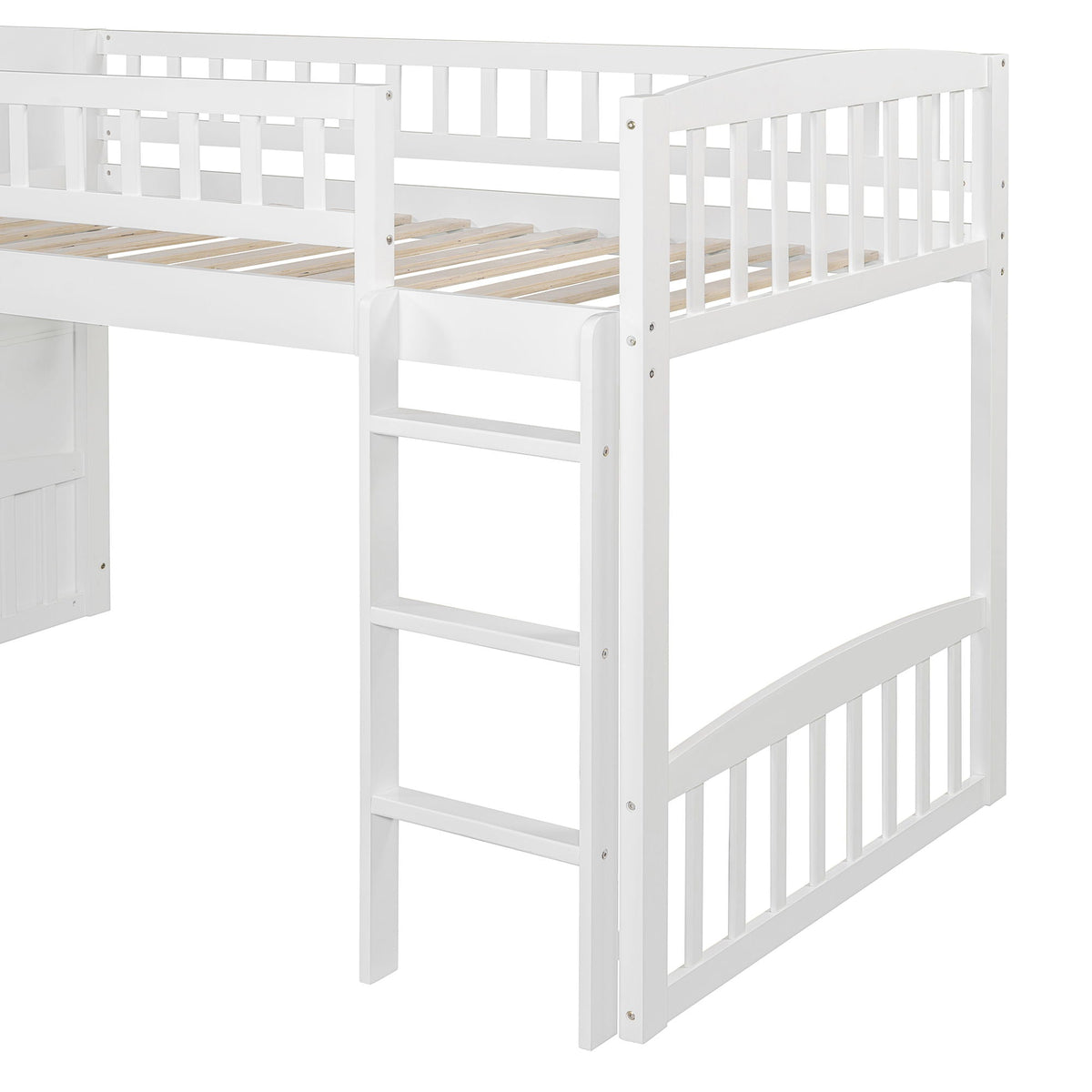 Loft Stairway Bed white wood frame with guard rails and slatted base on Tampa Home & Garden Store