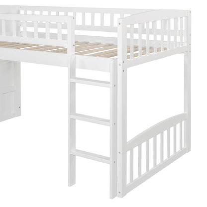 Loft Stairway Bed white wood frame with guard rails and slatted base on Tampa Home & Garden Store
