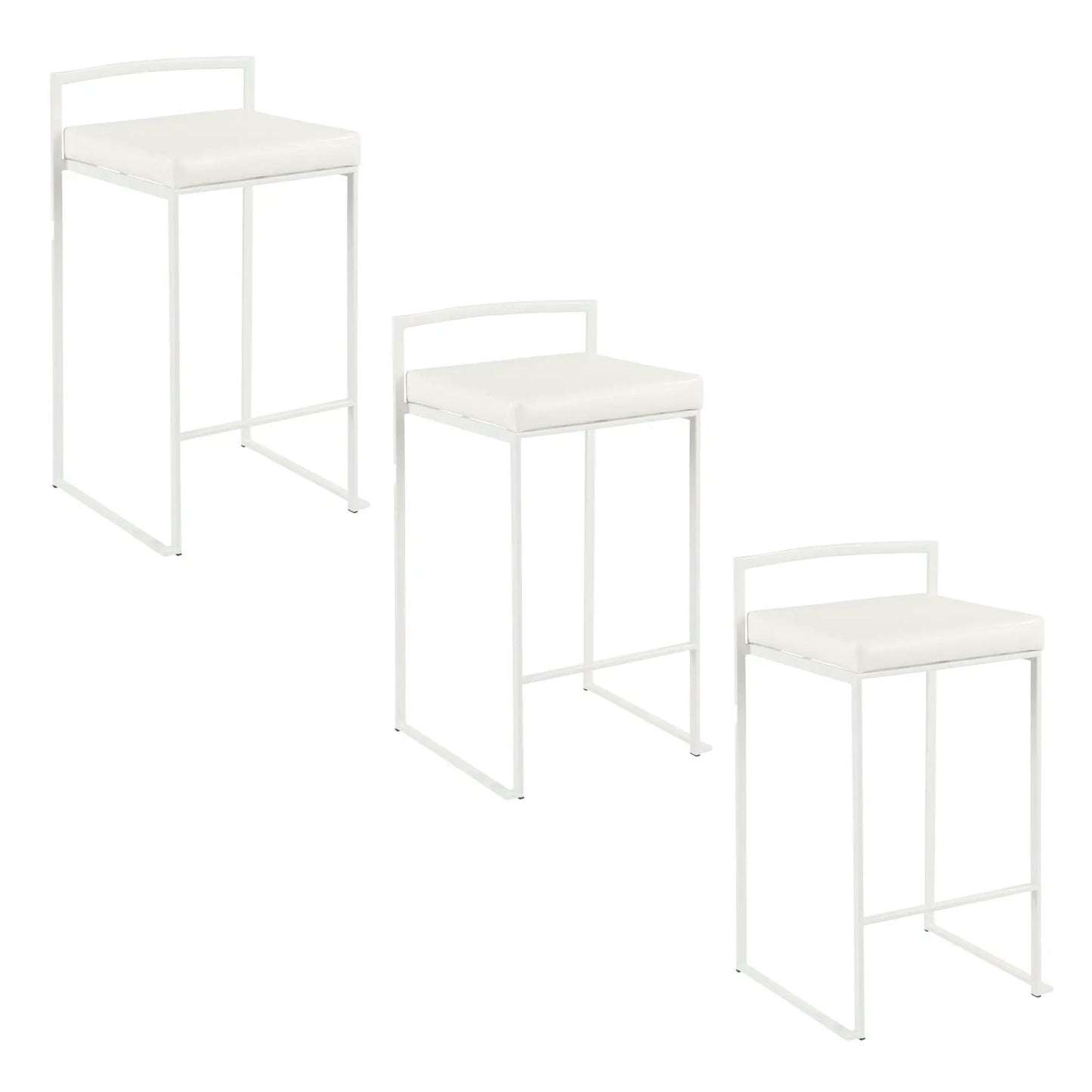 Fuji stackable counter stool set of 3, white metal frame, cushioned seats on Tampa Home & Garden Store
