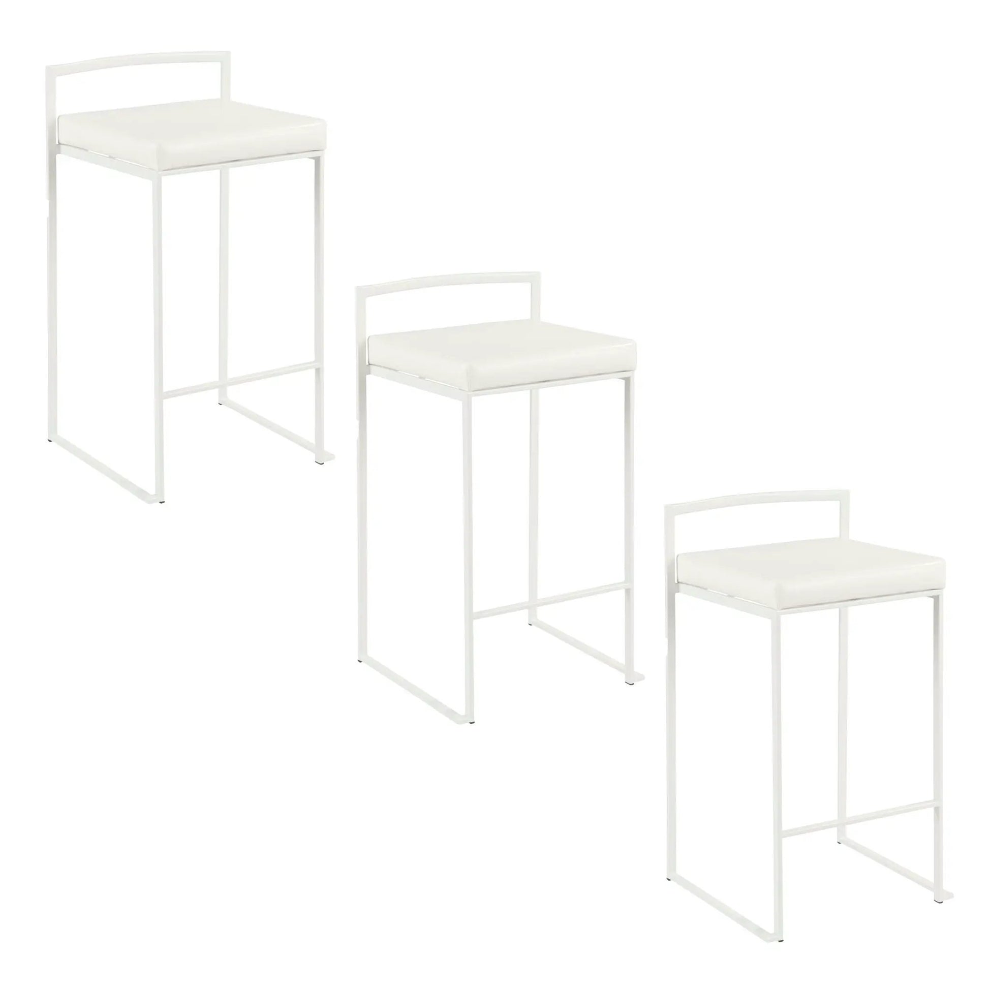 Fuji stackable counter stool set of 3, white metal frame, cushioned seats on Tampa Home & Garden Store