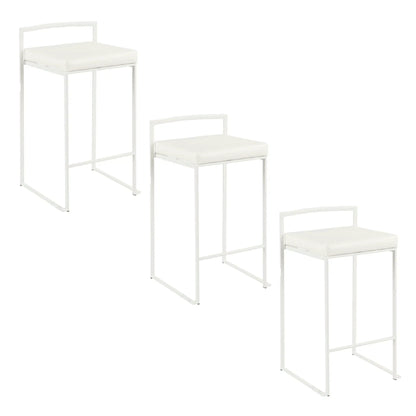 Fuji stackable counter stool set of 3, white metal frame, cushioned seats on Tampa Home & Garden Store