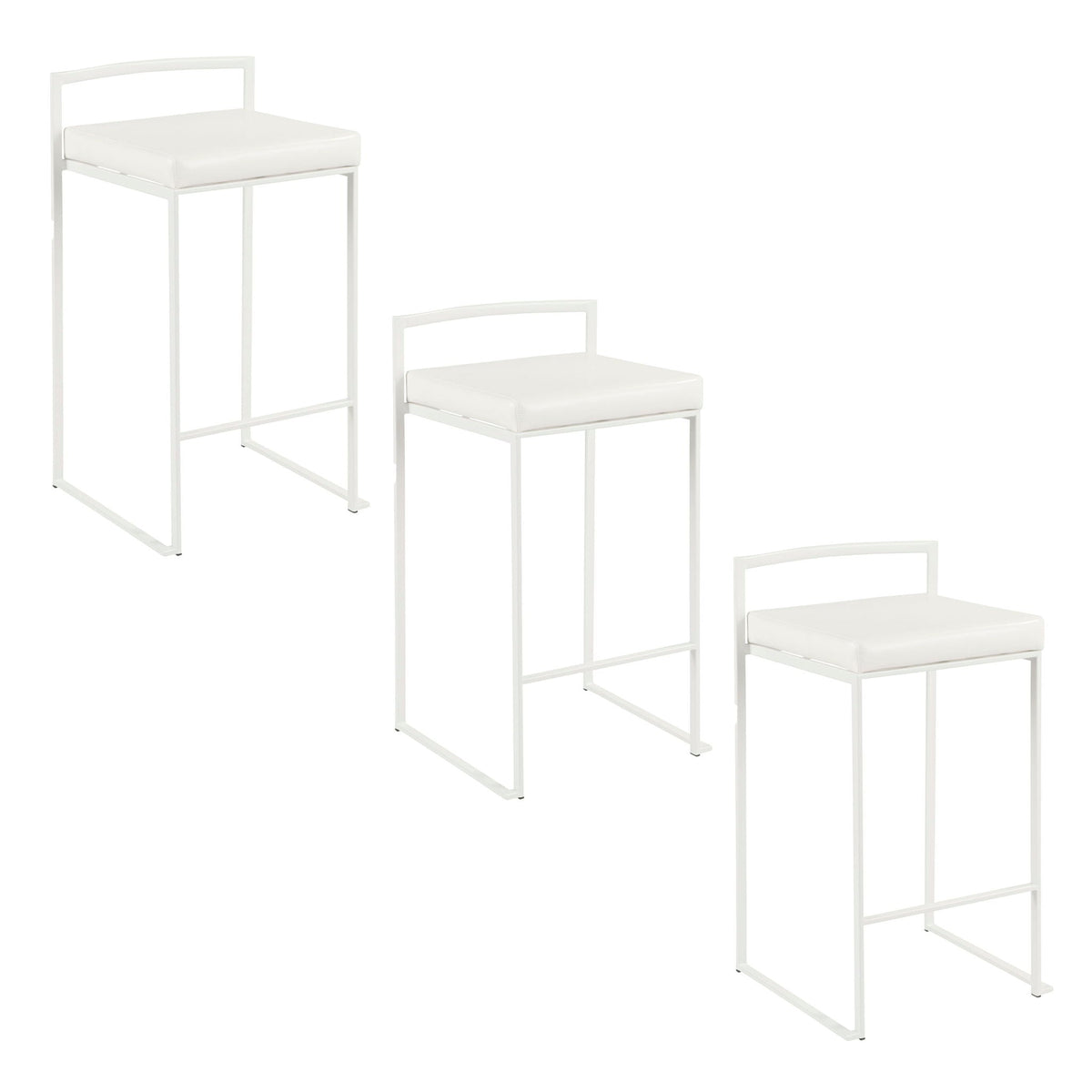 Pair of stackable counter stools with white padded seats and metal frames by HouseOfZazla on Tampa Home & Garden Store
