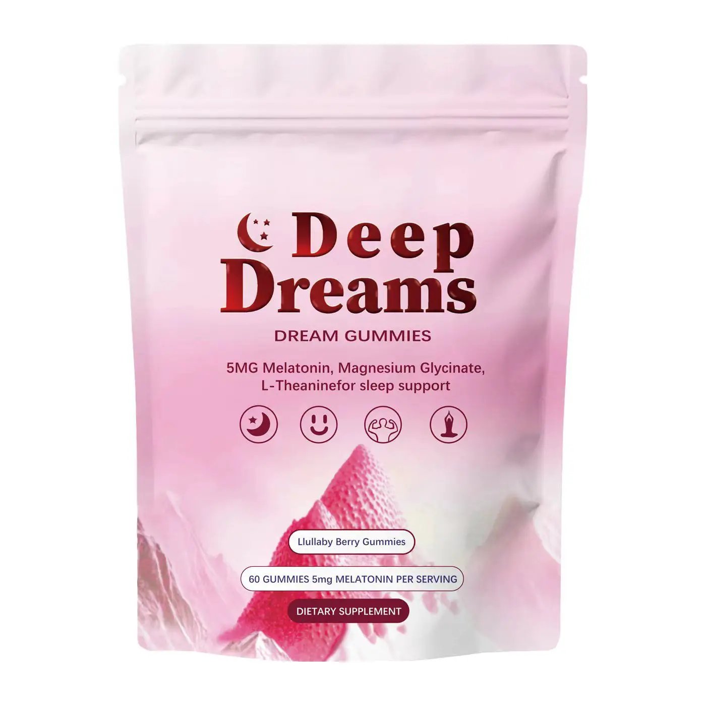 Melatonin Soft Candy 5g Deep Dreams Gummies bag, pouch, 60 gummies, 5mg melatonin per serving on Tampa Home & Garden Store