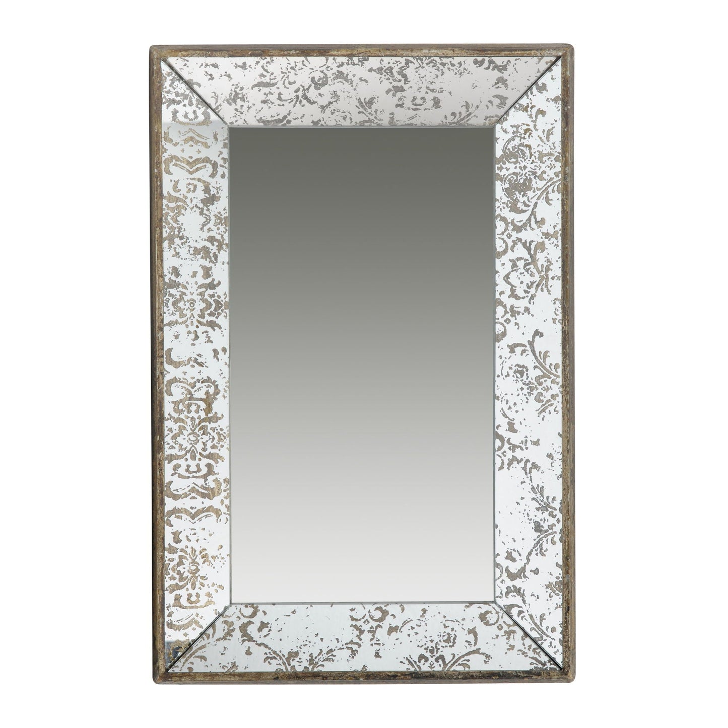Antique rectangle mirror with distressed white floral frame and bronze trim by HouseOfZazla on Tampa Home & Garden Store