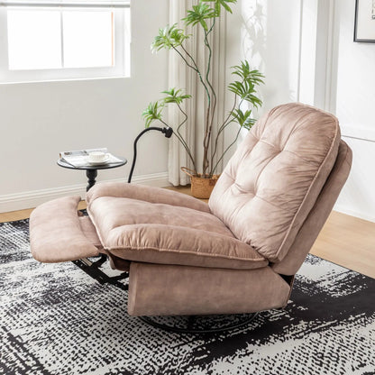 Large taupe swivel gliding recliner chair with plush cushions for living room on Tampa Home & Garden Store