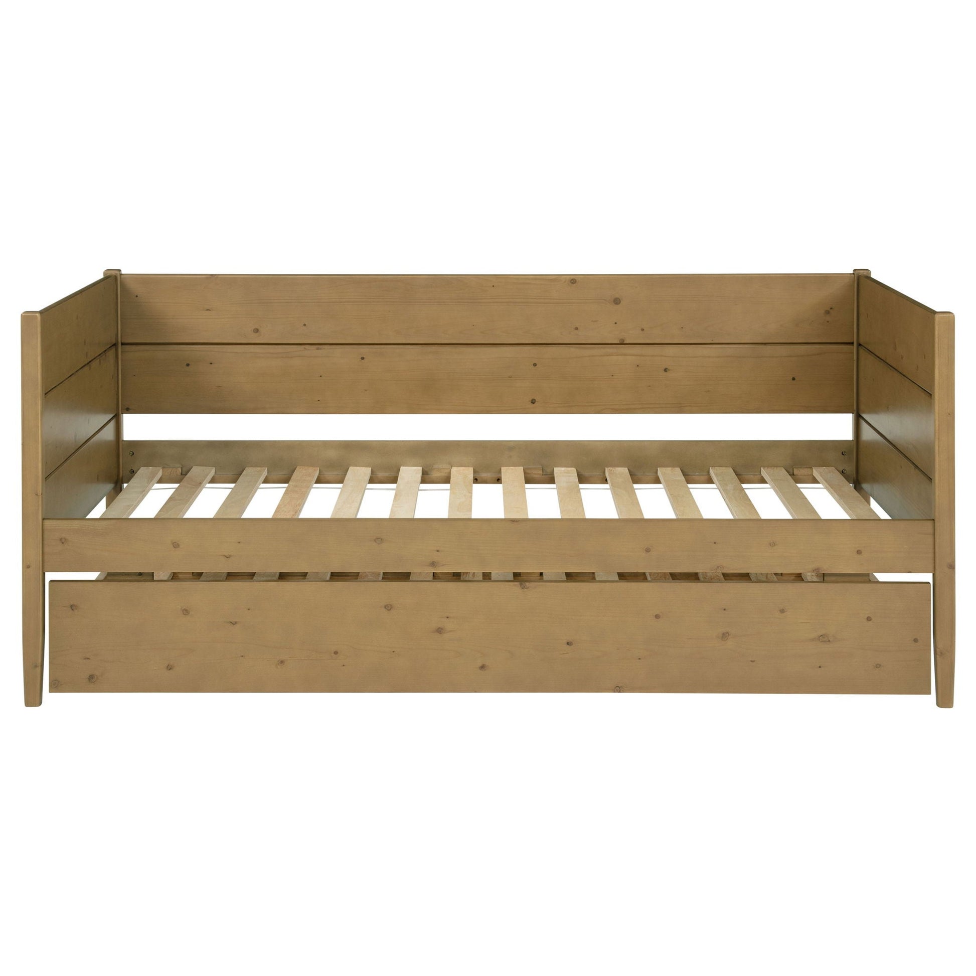 Stewart twin daybed with trundle in natural wood by HouseOfZazla with slatted base on Tampa Home & Garden Store