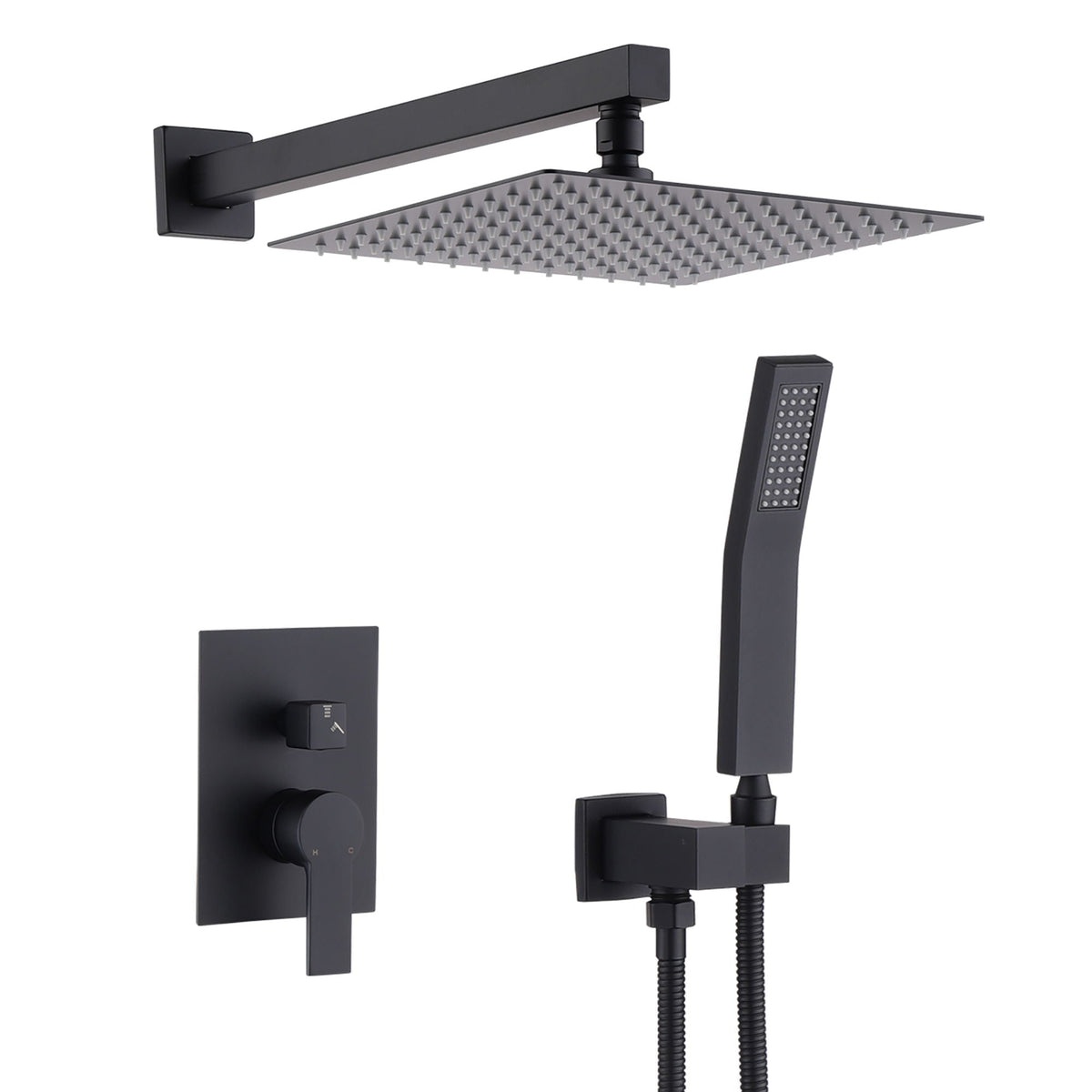 12in ceiling-mount shower system with rain head and handheld by HouseOfZazla Matte Black on Tampa Home & Garden Store