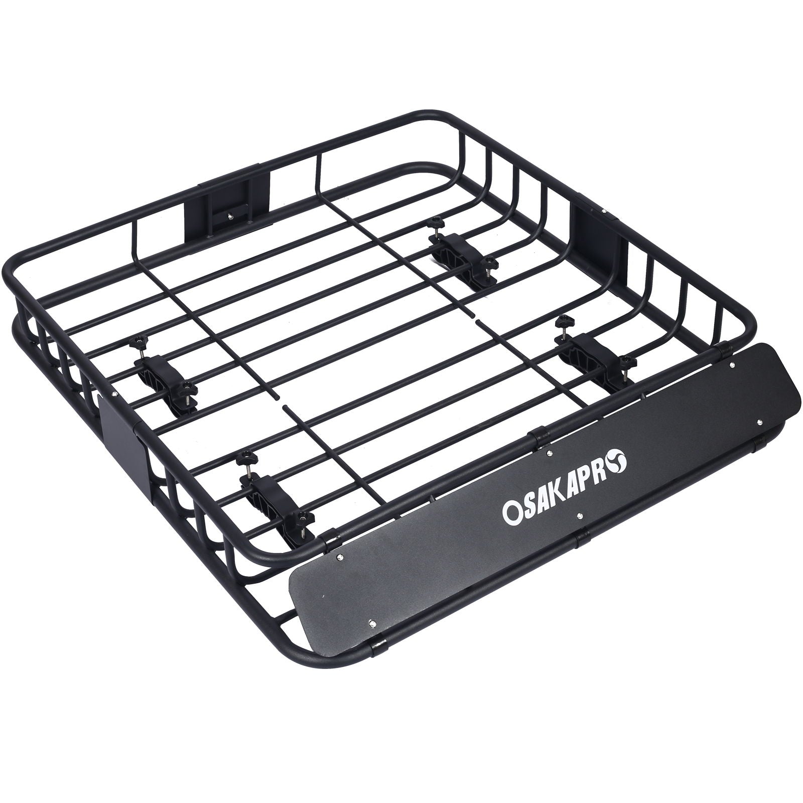 Motoring rooftop cargo basket in black steel, universal fit with Osakapro branding on Tampa Home & Garden Store