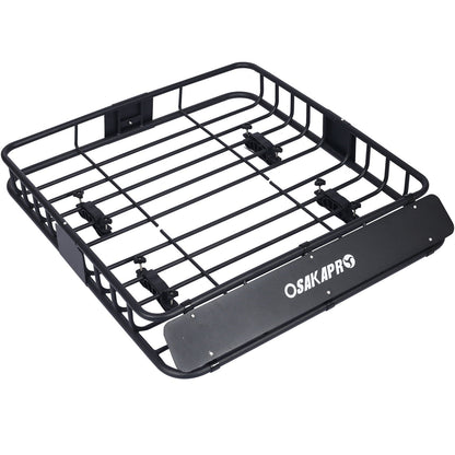 Motoring rooftop cargo basket in black steel, universal fit with Osakapro branding on Tampa Home & Garden Store