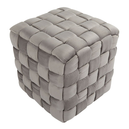 Square braided ottoman by HouseOfZazla with taupe braided tufted upholstery on Tampa Home & Garden Store