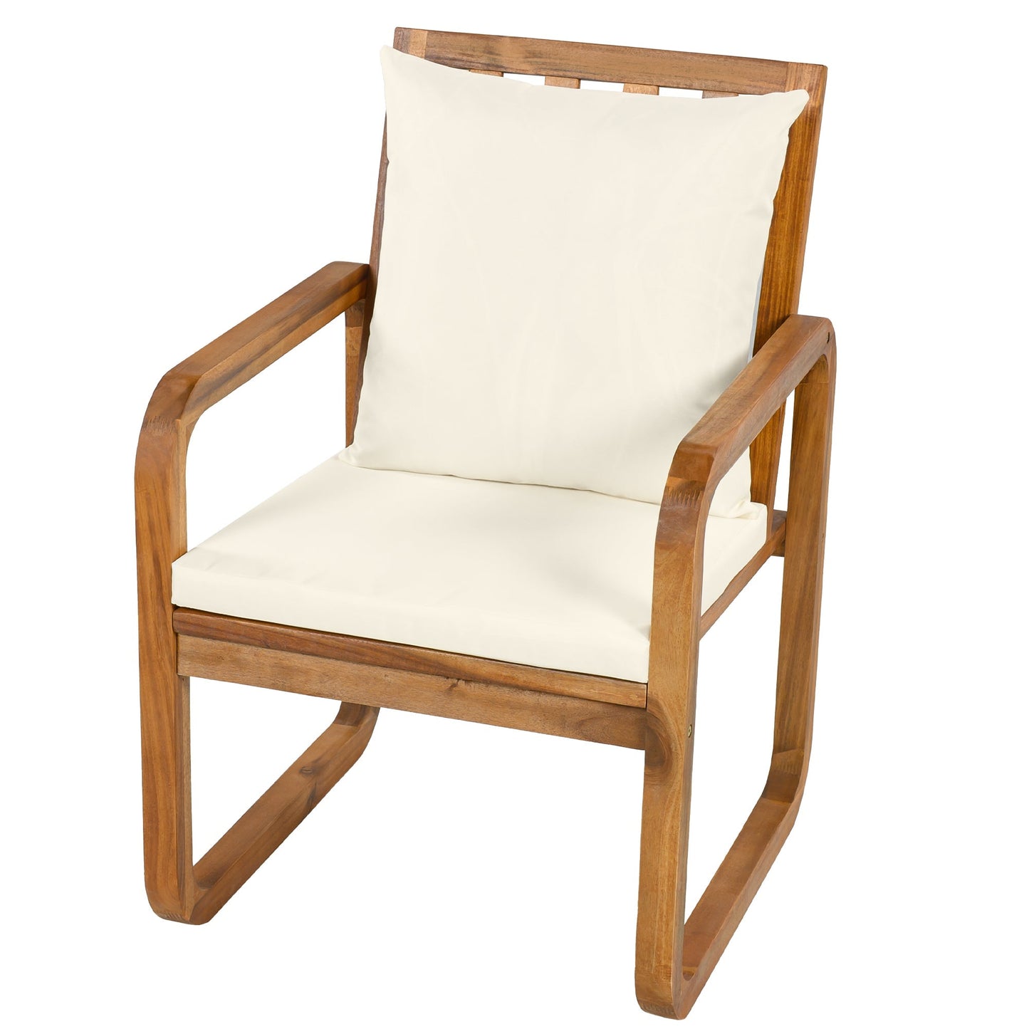 Wooden outdoor rocking chair with cream cushions by HouseOfZazla on Tampa Home & Garden Store