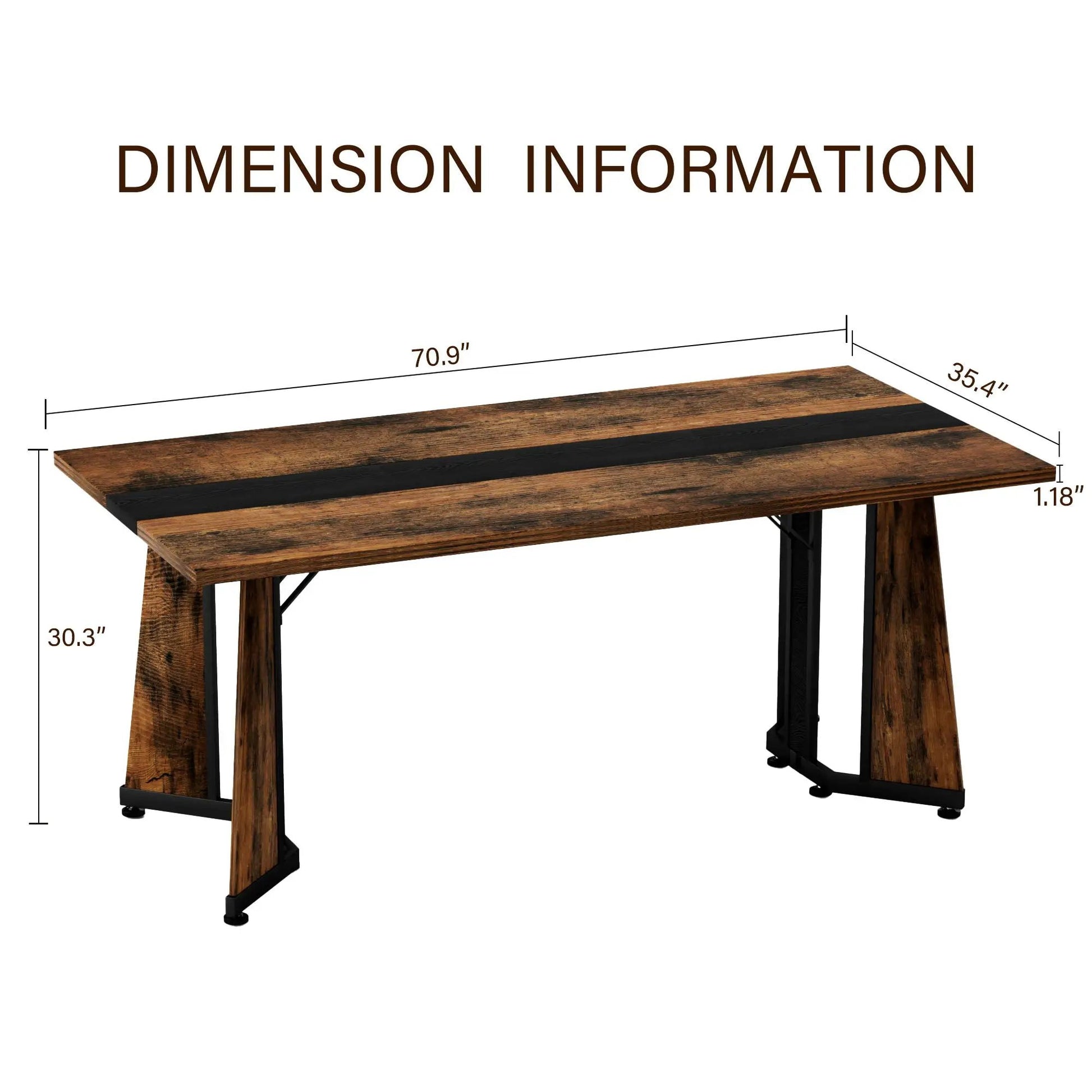 Rustic rectangular dining table with black steel legs and brown wood top for 8 on Tampa Home & Garden Store