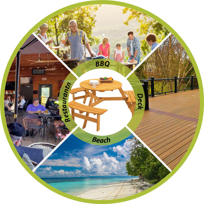 Six Person Outdoor Wooden Picnic Table for Patio