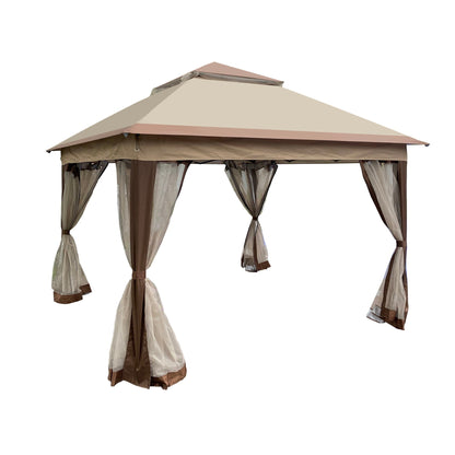 Outdoor pop up gazebo canopy beige/brown 2-tier top with removable netting HouseOfZazla on Tampa Home & Garden Store