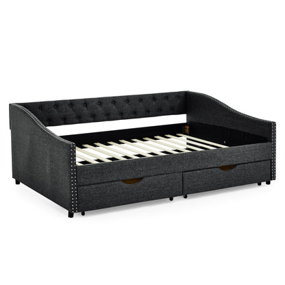 Upholstered Tufted Daybed with Storage Drawers