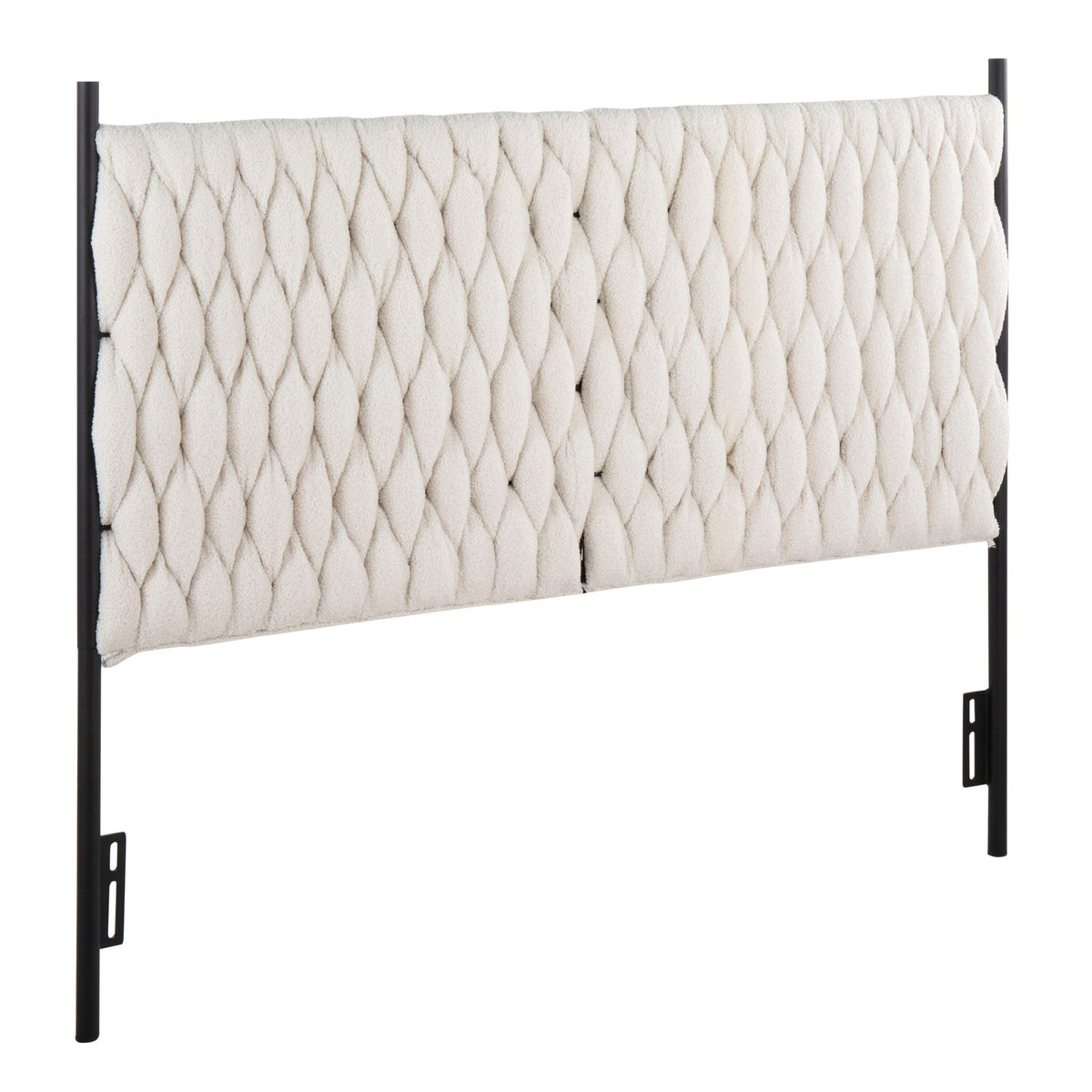 Braided Matisse Queen Headboard with black metal frame in cream fabric HouseOfZazla on Tampa Home & Garden Store
