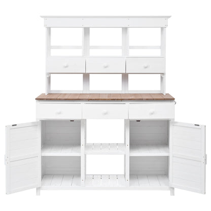 TOPMAX 65.7in Tall Garden Potting Bench with Hutch, white finish, wood top with three drawers on Tampa Home & Garden Store