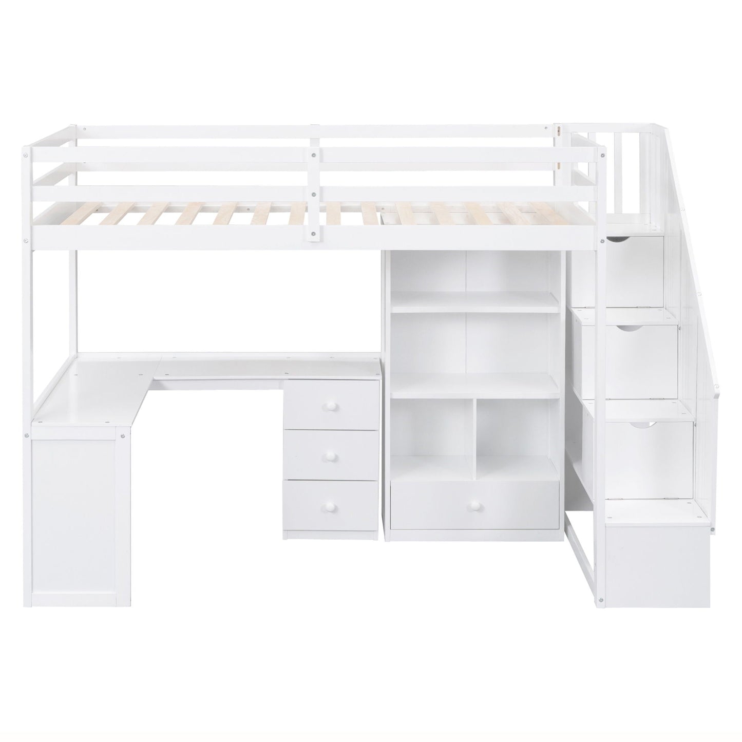 Loft bed with L-shaped desk, white finish, drawers and storage staircase HouseOfZazla on Tampa Home & Garden Store