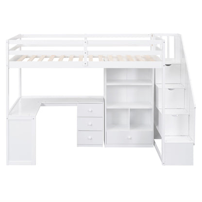Loft bed with L-shaped desk, white finish, drawers and storage staircase HouseOfZazla on Tampa Home & Garden Store