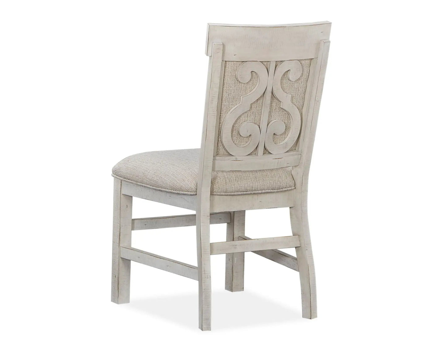 Bronwyn dining side chair with upholstered seat in alabaster finish and carved back panel on Tampa Home & Garden Store