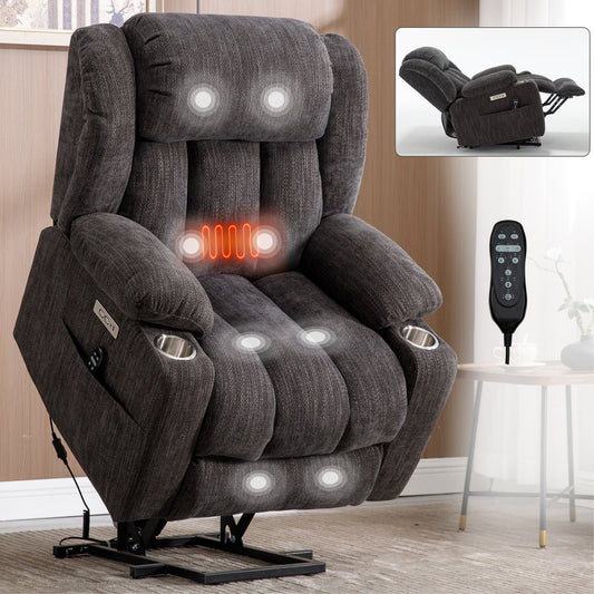 Chenille Power Lift Recliner Chair dark gray by HouseOfZazla with remote control on Tampa Home & Garden Store