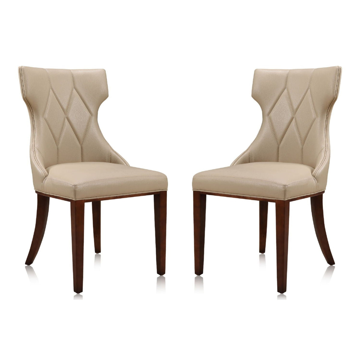Reine Dining Chair Set of 2 beige upholstery with diamond tufted back and solid wood legs on Tampa Home & Garden Store