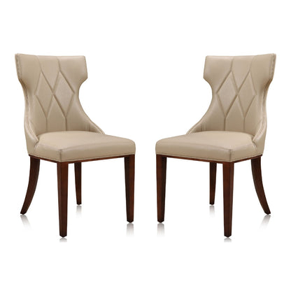 Reine Dining Chair Set of 2 beige upholstery with diamond tufted back and solid wood legs on Tampa Home & Garden Store