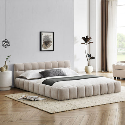 Modern Platform Bed and Thick Fabric Headboard
