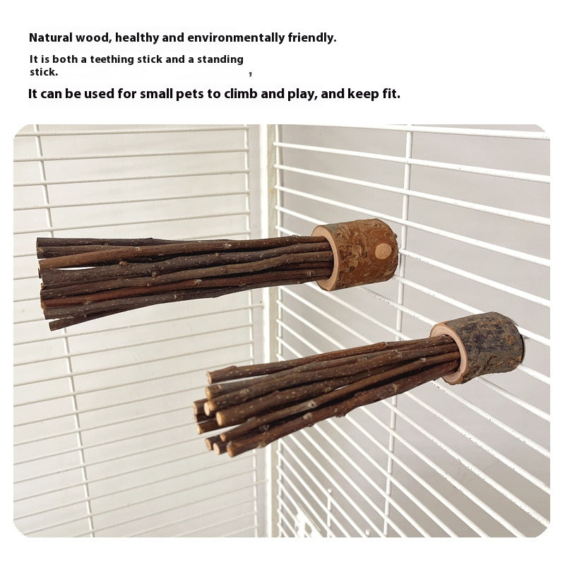 Natural wood molar rod hamster toy; two brown barked sticks for small pets in cage on Tampa Home & Garden Store