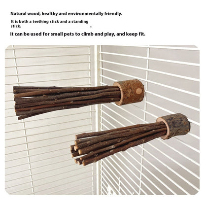 Natural wood molar rod hamster toy; two brown barked sticks for small pets in cage on Tampa Home & Garden Store