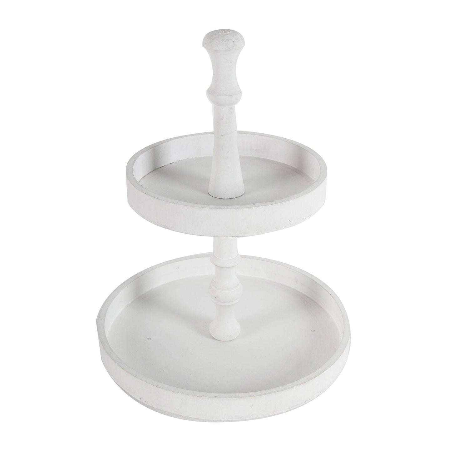 Two Tier Round Wooden Tray in White Finish