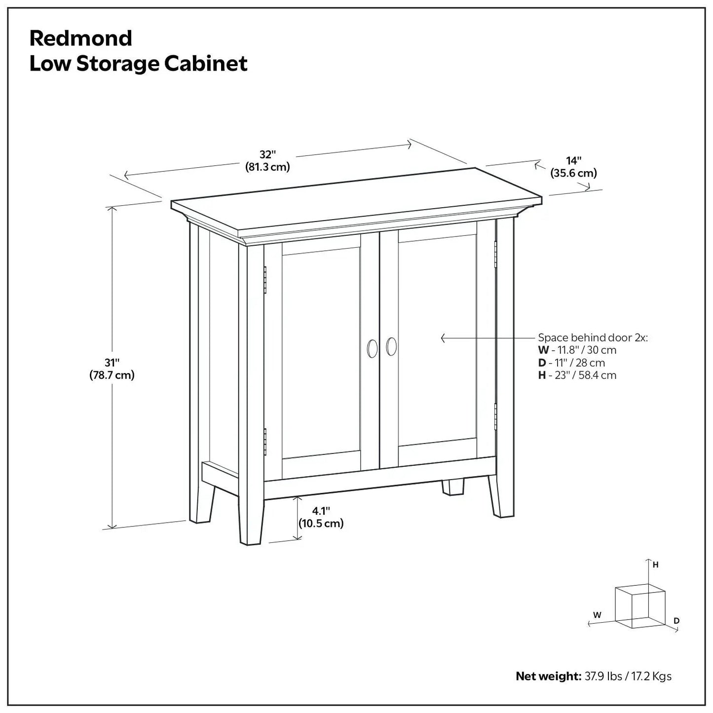Redmond handcrafted low storage cabinet; two-door accent by Unique Piece Furniture, 32W x 31H on Tampa Home & Garden Store