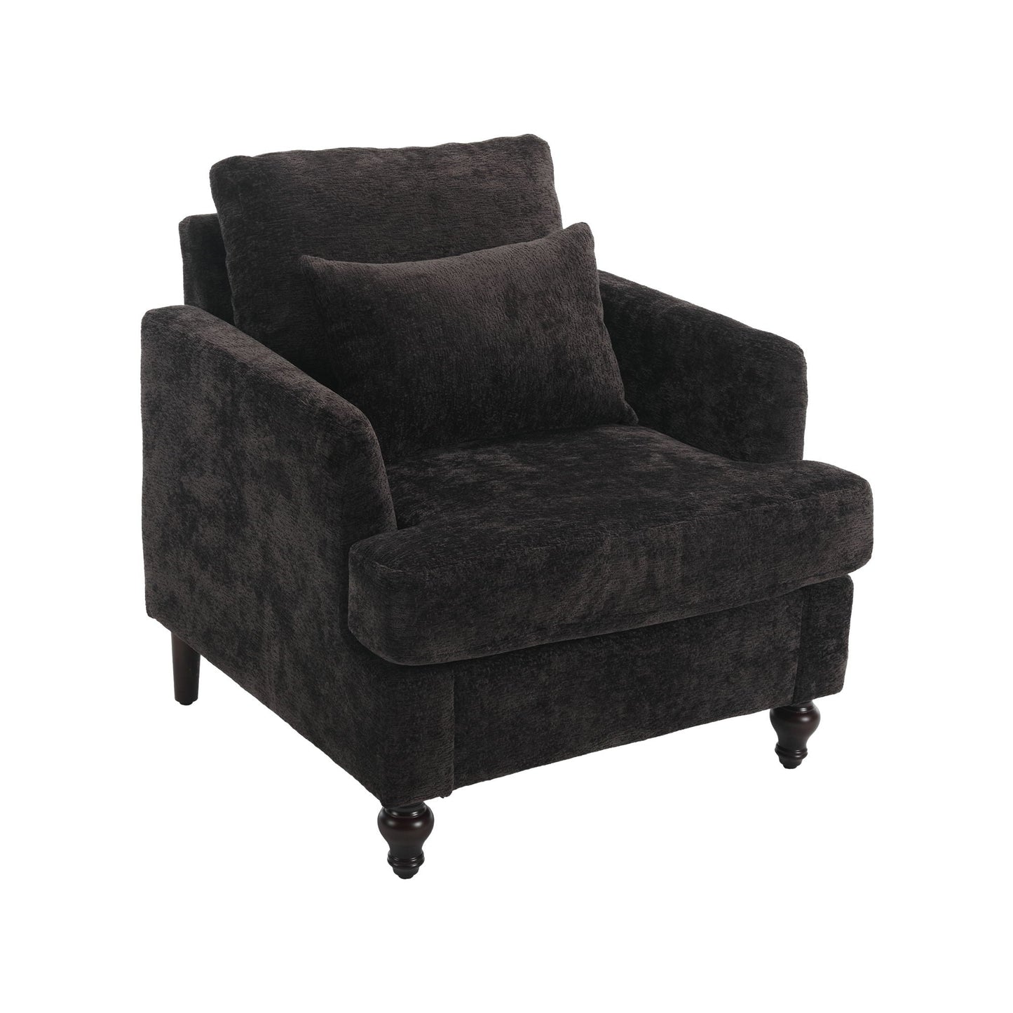 Modern mid-century wood-frame armchair with tufted charcoal fabric by HouseOfZazla on Tampa Home & Garden Store