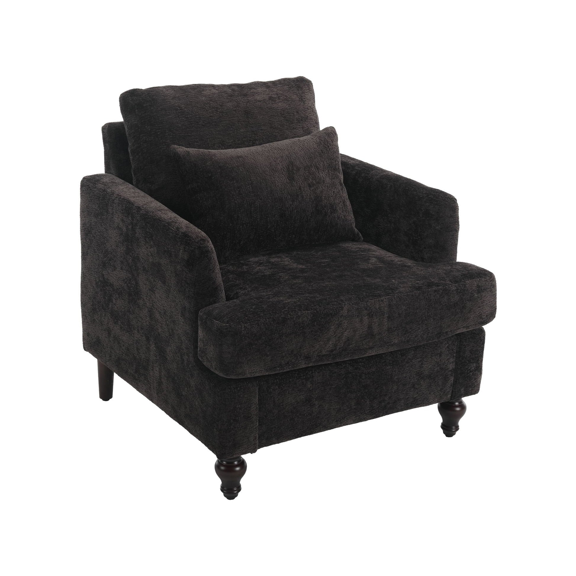 Modern mid-century wood-frame armchair with tufted charcoal fabric by HouseOfZazla on Tampa Home & Garden Store