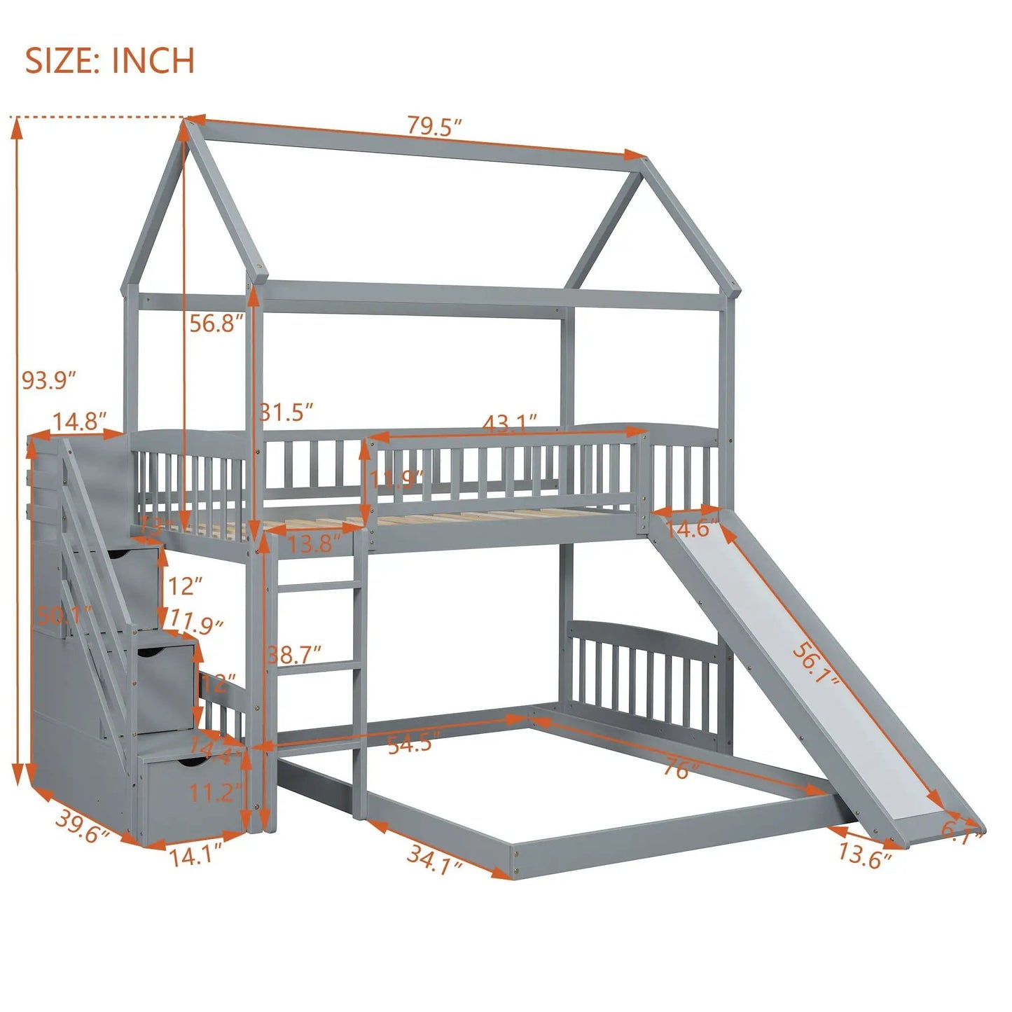 House bunk bed with slide in gray finish; ladder access and roof-frame loft on Tampa Home & Garden Store
