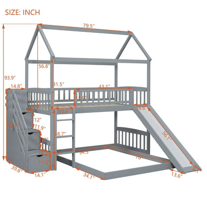 House bunk bed with slide in gray finish; ladder access and roof-frame loft on Tampa Home & Garden Store