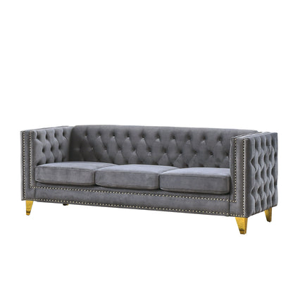 Modern Button Tufted Sofa With Nailhead Trim