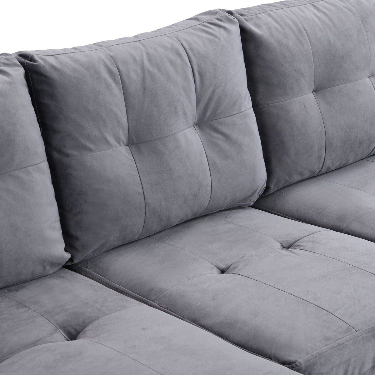 Modern stationary sectional sofa by HouseOfZazla in gray microfiber with tufted cushions on Tampa Home & Garden Store