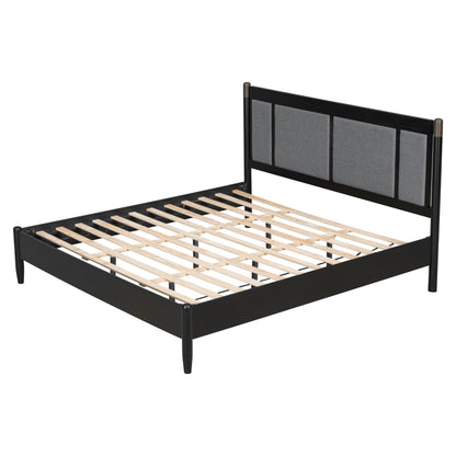 King bed frame by HouseOfZazla with gray upholstered headboard panels on Tampa Home & Garden Store