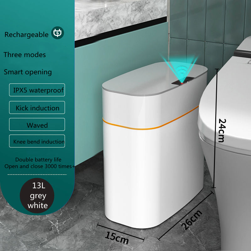 Perfecsy smart trash bin with lid, white body and orange accent, 13L capacity, induction sensor on Tampa Home & Garden Store
